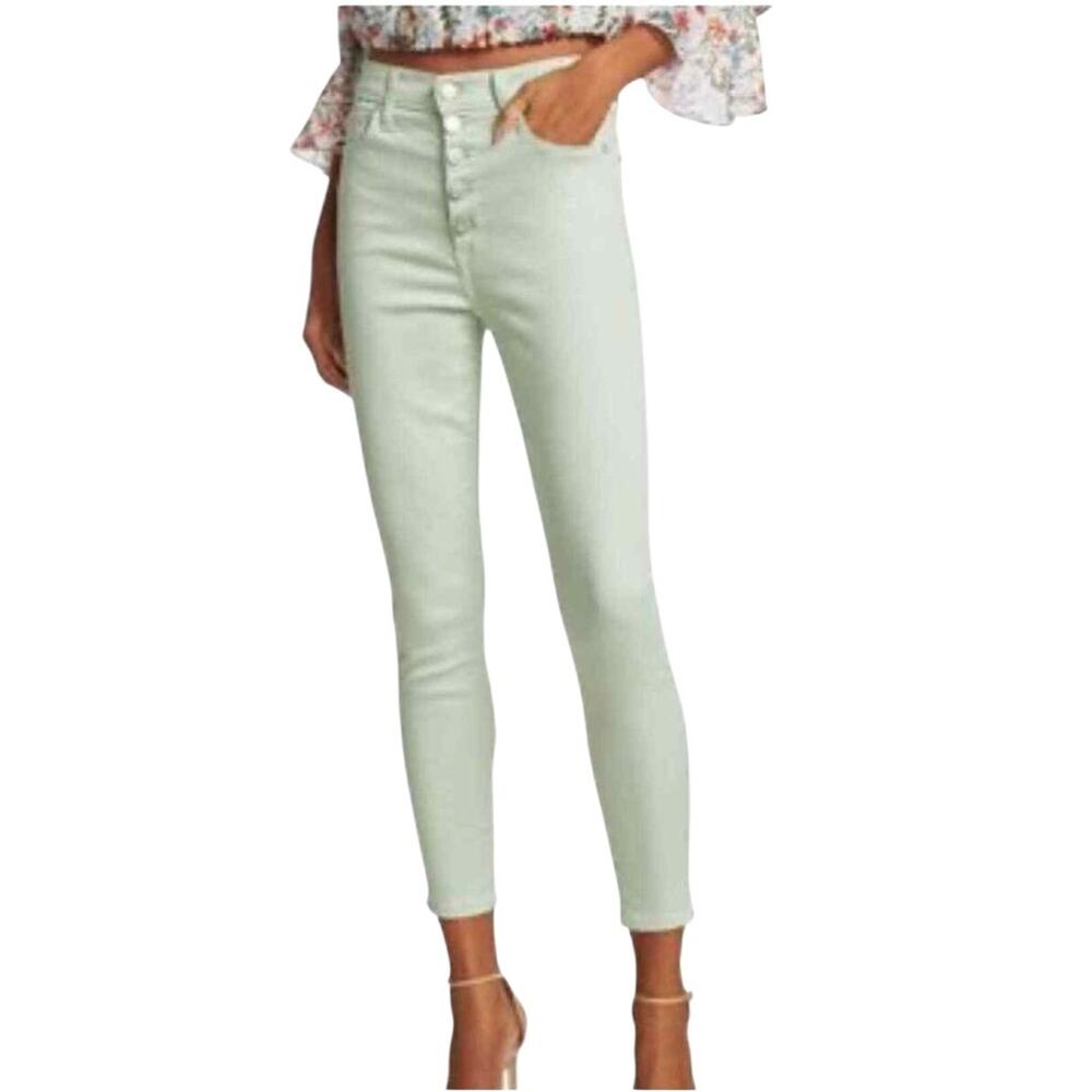 Alice + Olivia Jeans Size 29 High Rise Skinny Mint‎ Green Crop Exposed Button
